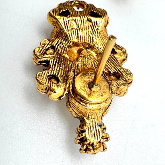 Edwardian Style Gold Tone Post Earrings Clear CrystalsTeardrop Accent Vintage 1" - Picture 7 of 8